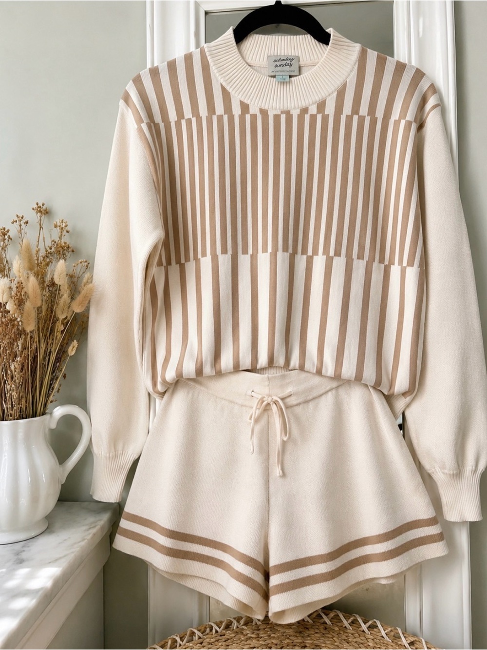 Anthropologie Saturday Sunday Striped Knit Sweater Shorts Set Size S NWOT 🤎